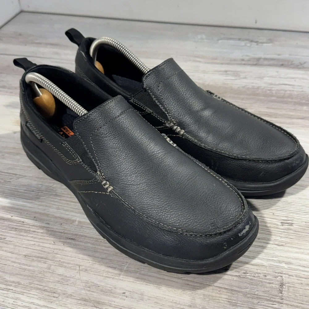 Skechers Harper Forde Slip On‎ Black Leather Casual Loafer Shoes Men's Size 10